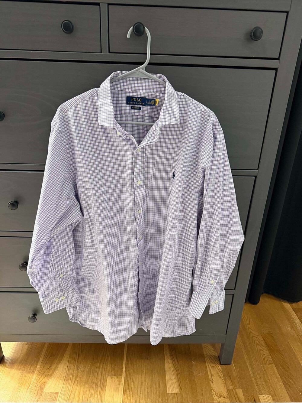 Polo Ralph Lauren Classic Fit Shirt Purple White Tattersall Check 17 32/33